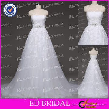 ED Bridal A-line Strapless Lace Bodice Net Court Train Wedding Dresses Gown